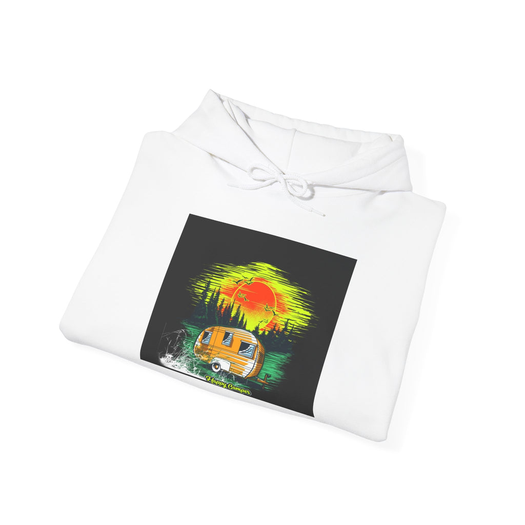 Vibrant Cabin Sunset Hoodie, Cozy Unisex Sweatshirt for Nature Lovers, Perfect for Camping, Gift for Adventurers, Warm Fall Apparel